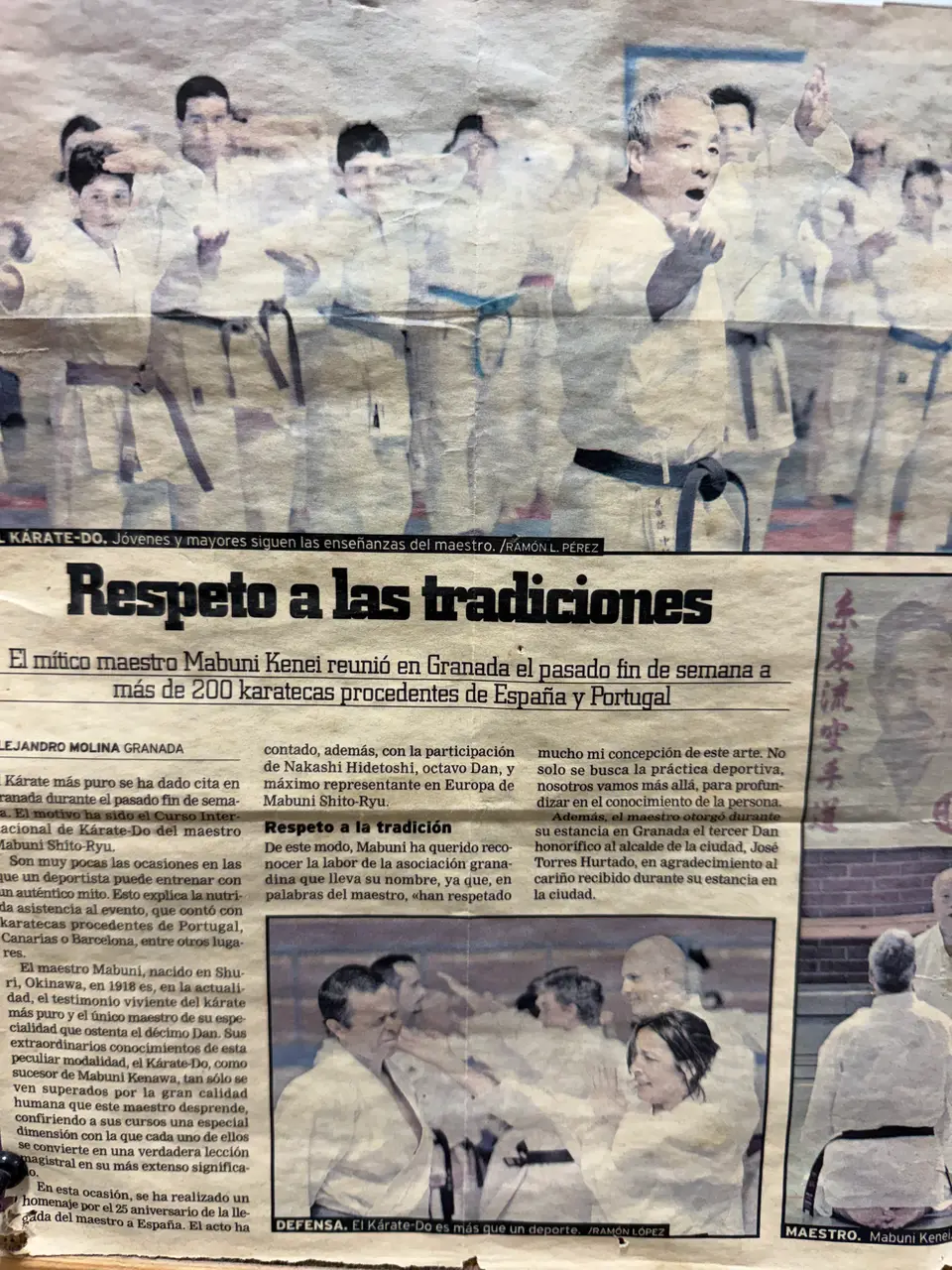 Recorte de prensa sobre la visita del maestro Mabuni Kenei a Granada, "Respeto a las tradiciones"